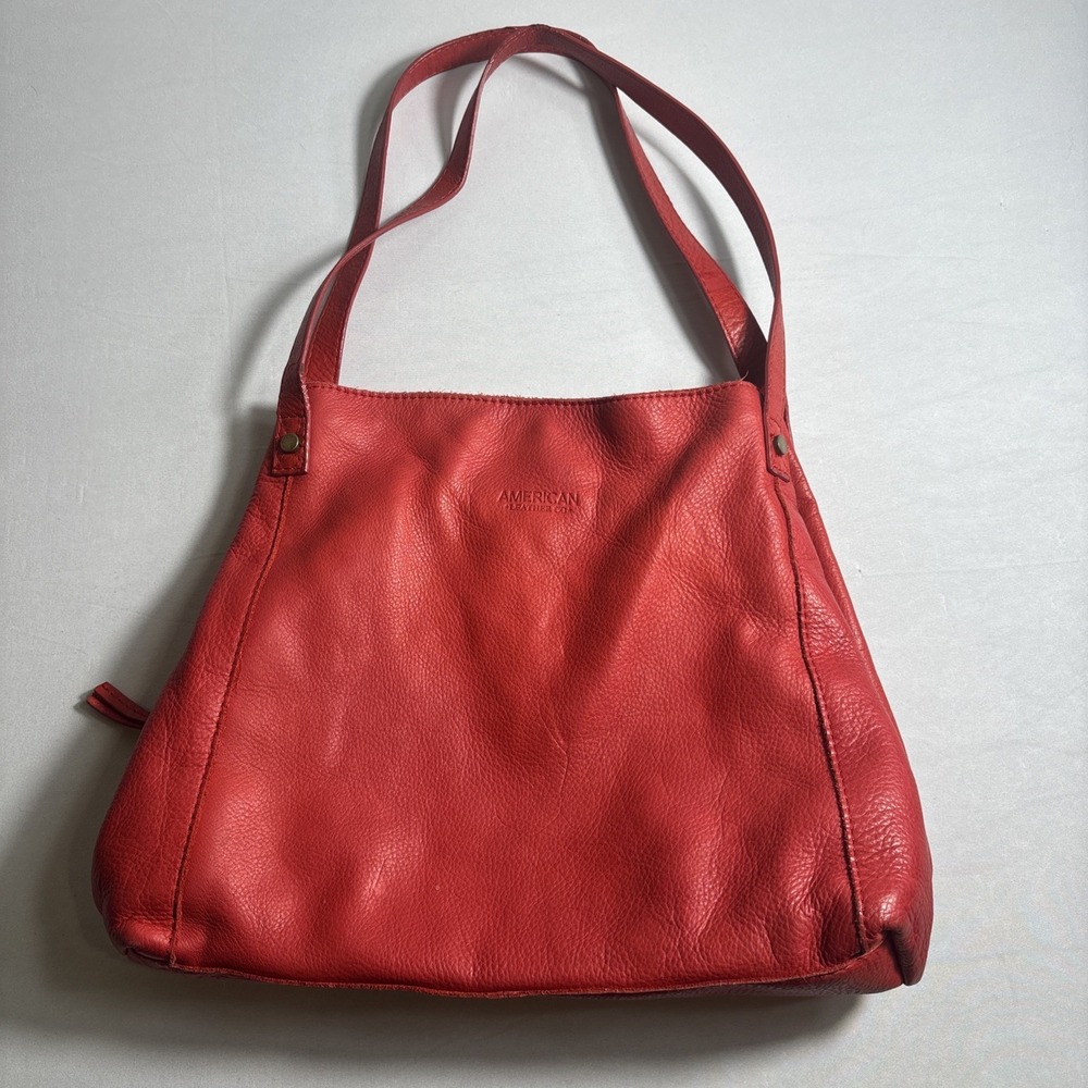 American Leather Co. Red Pebbled Leather Tote Shoulder Bag Purse